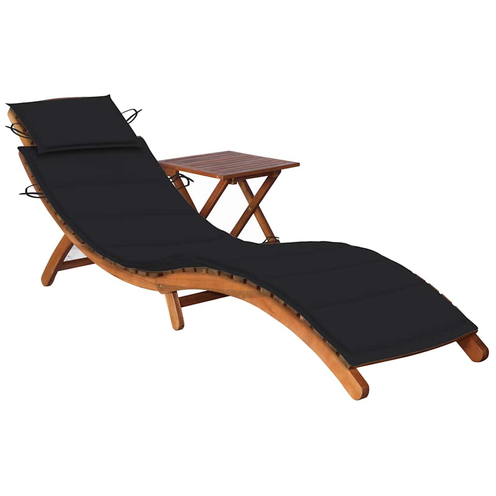 Patio Sun Lounger With Cushion Solid Acacia Wood