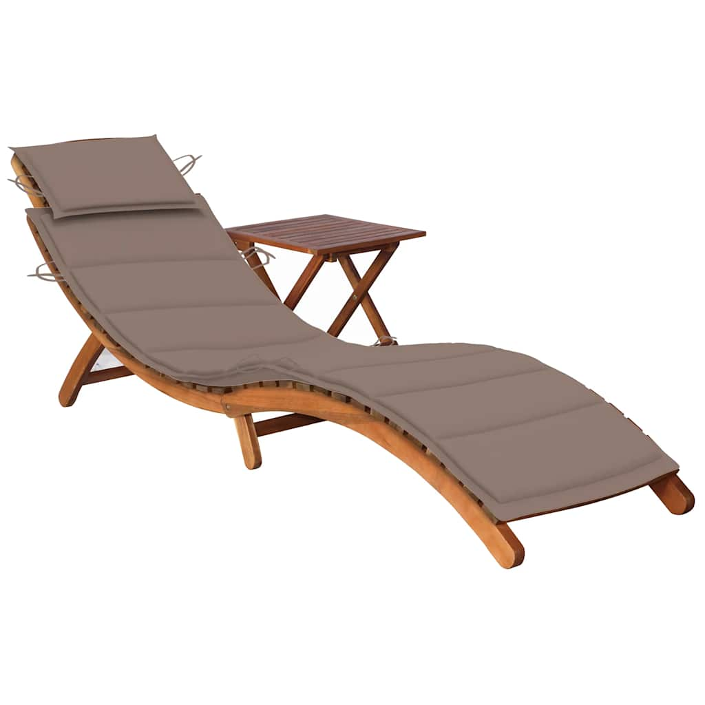 Patio Sun Lounger With Cushion Solid Acacia Wood