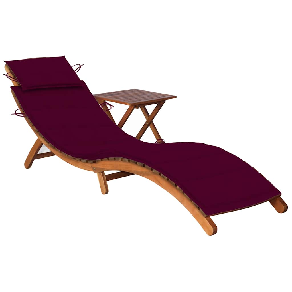 Patio Sun Lounger With Cushion Solid Acacia Wood