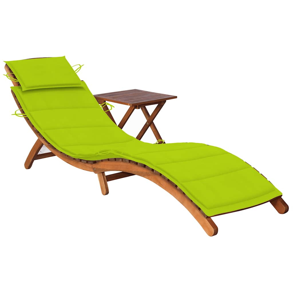 Patio Sun Lounger With Cushion Solid Acacia Wood