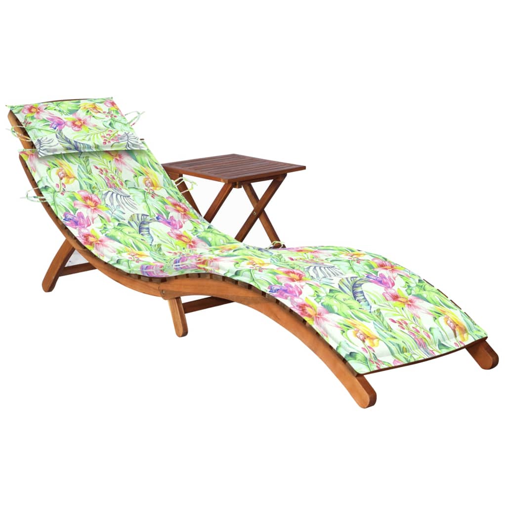 Patio Sun Lounger With Cushion Solid Acacia Wood