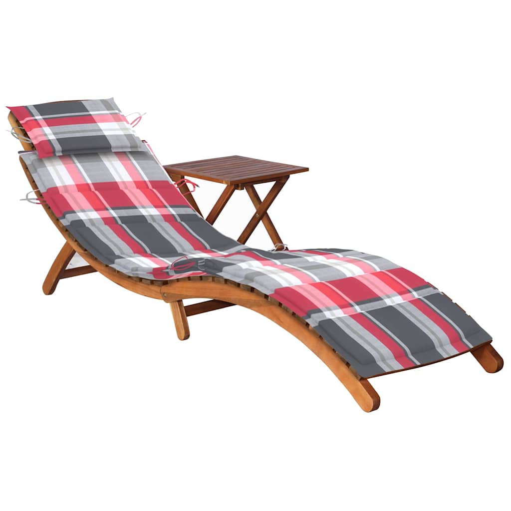 Patio Sun Lounger With Cushion Solid Acacia Wood