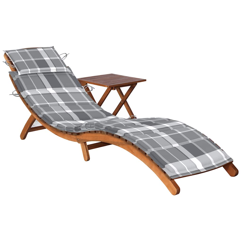 Patio Sun Lounger With Cushion Solid Acacia Wood