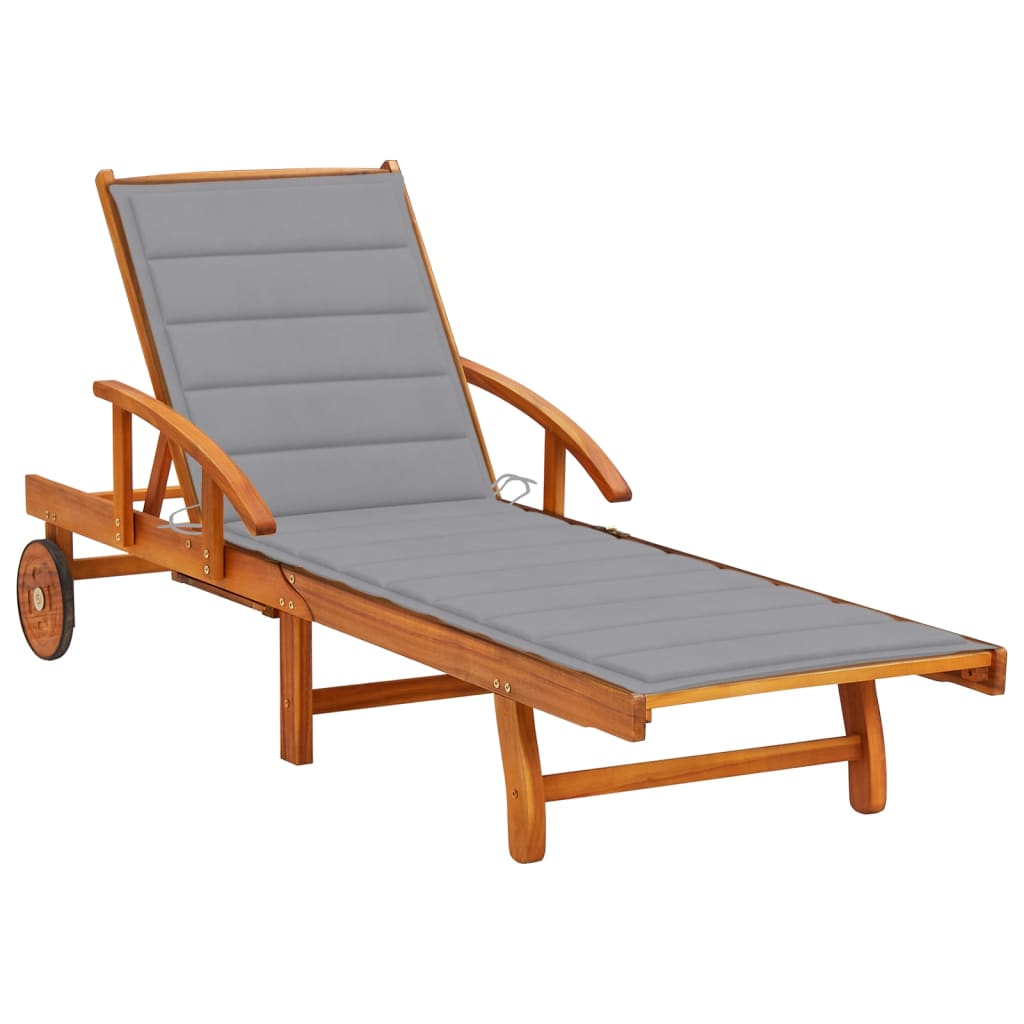 Patio Sun Lounger With Table And Cushion Solid Wood Acacia