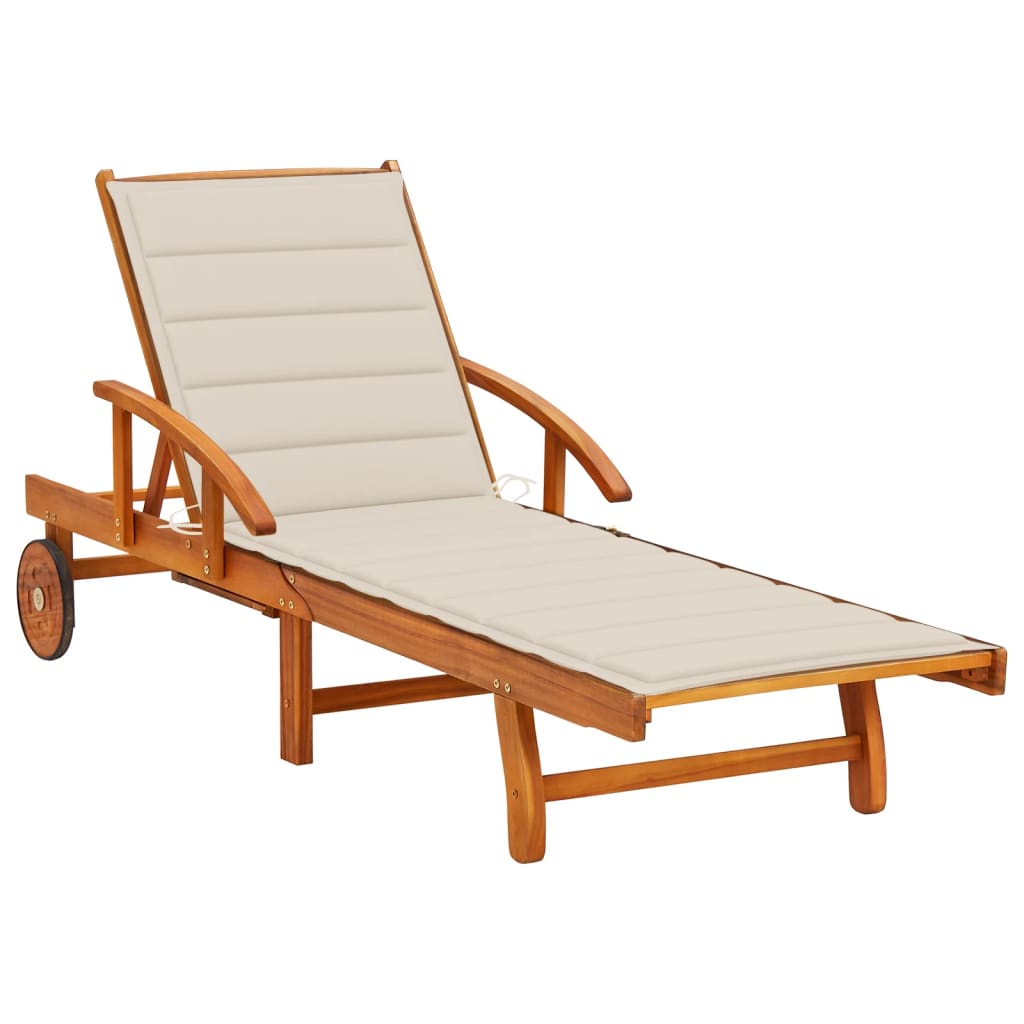 Patio Sun Lounger With Table And Cushion Solid Wood Acacia