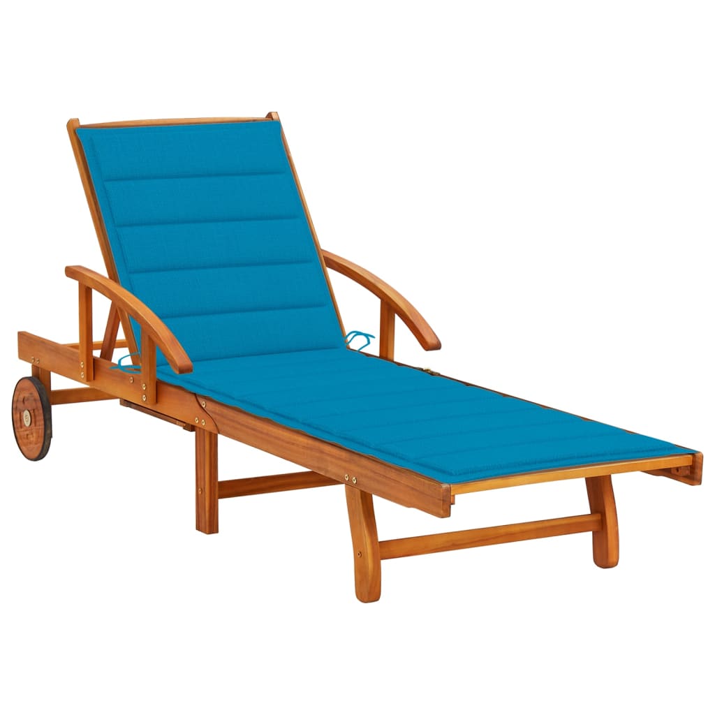 Patio Sun Lounger With Table And Cushion Solid Wood Acacia