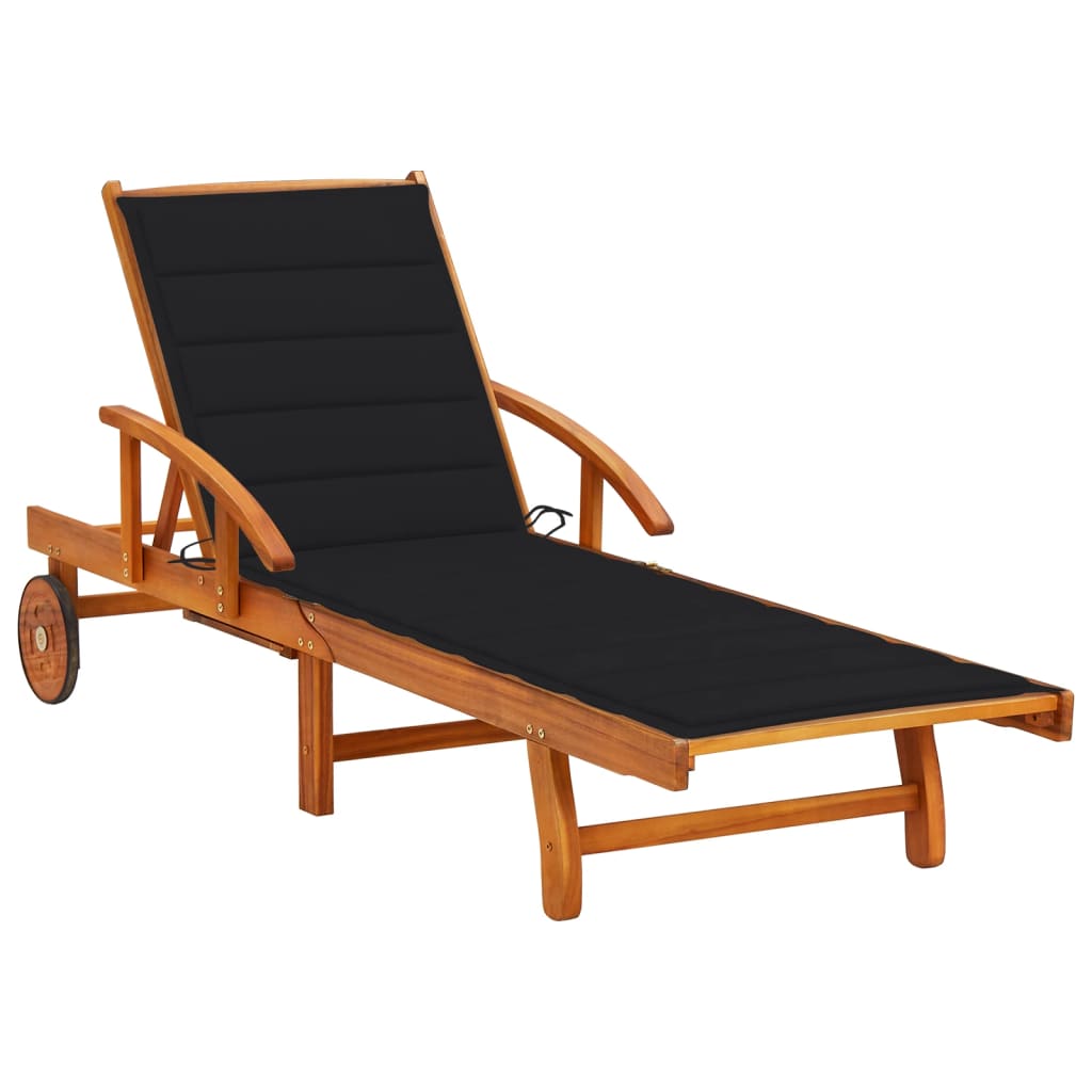 Patio Sun Lounger With Table And Cushion Solid Wood Acacia