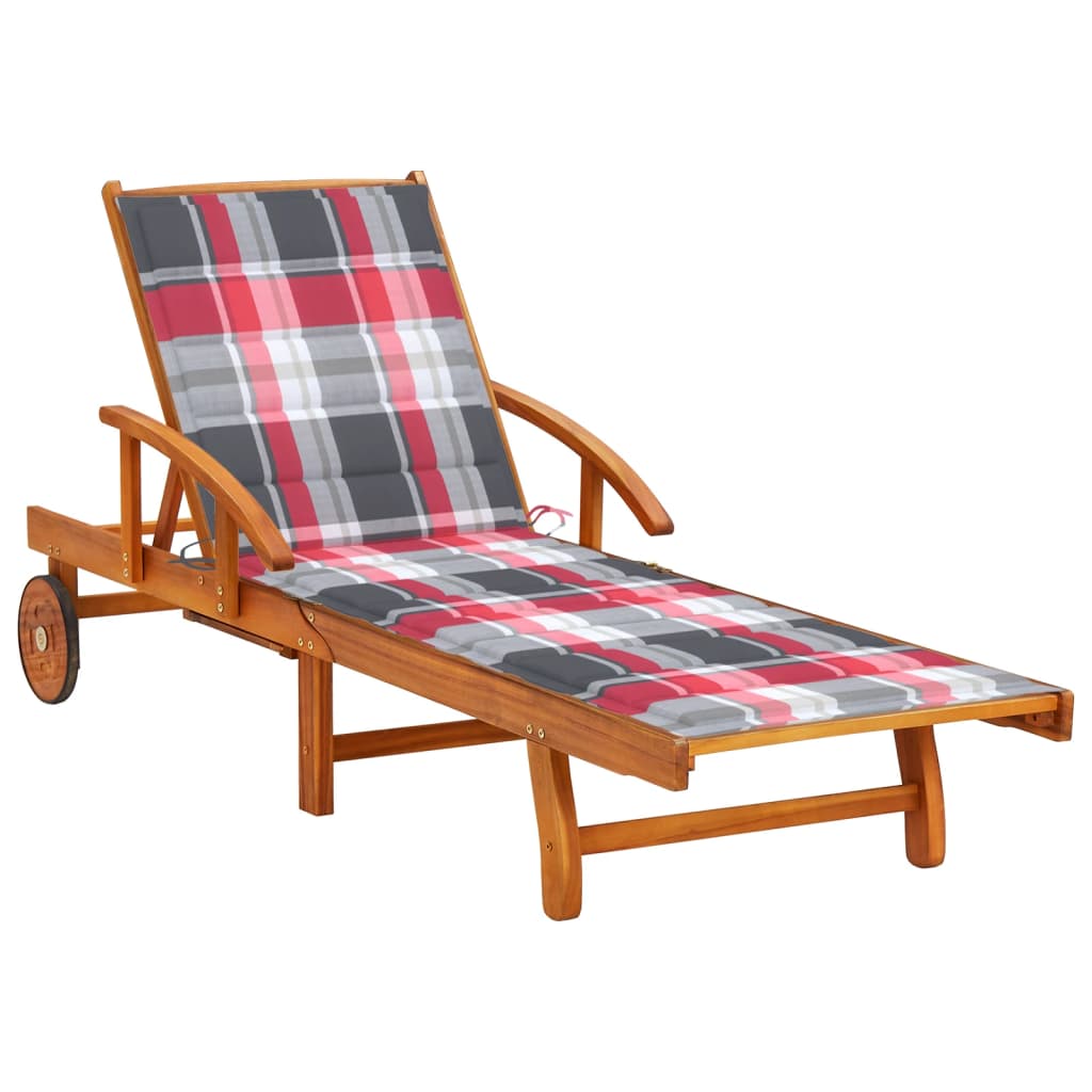 Patio Sun Lounger With Table And Cushion Solid Wood Acacia