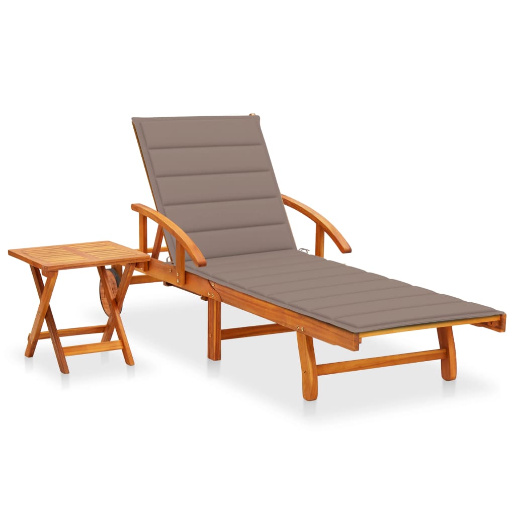 Patio Sun Lounger With Table And Cushion Solid Wood Acacia