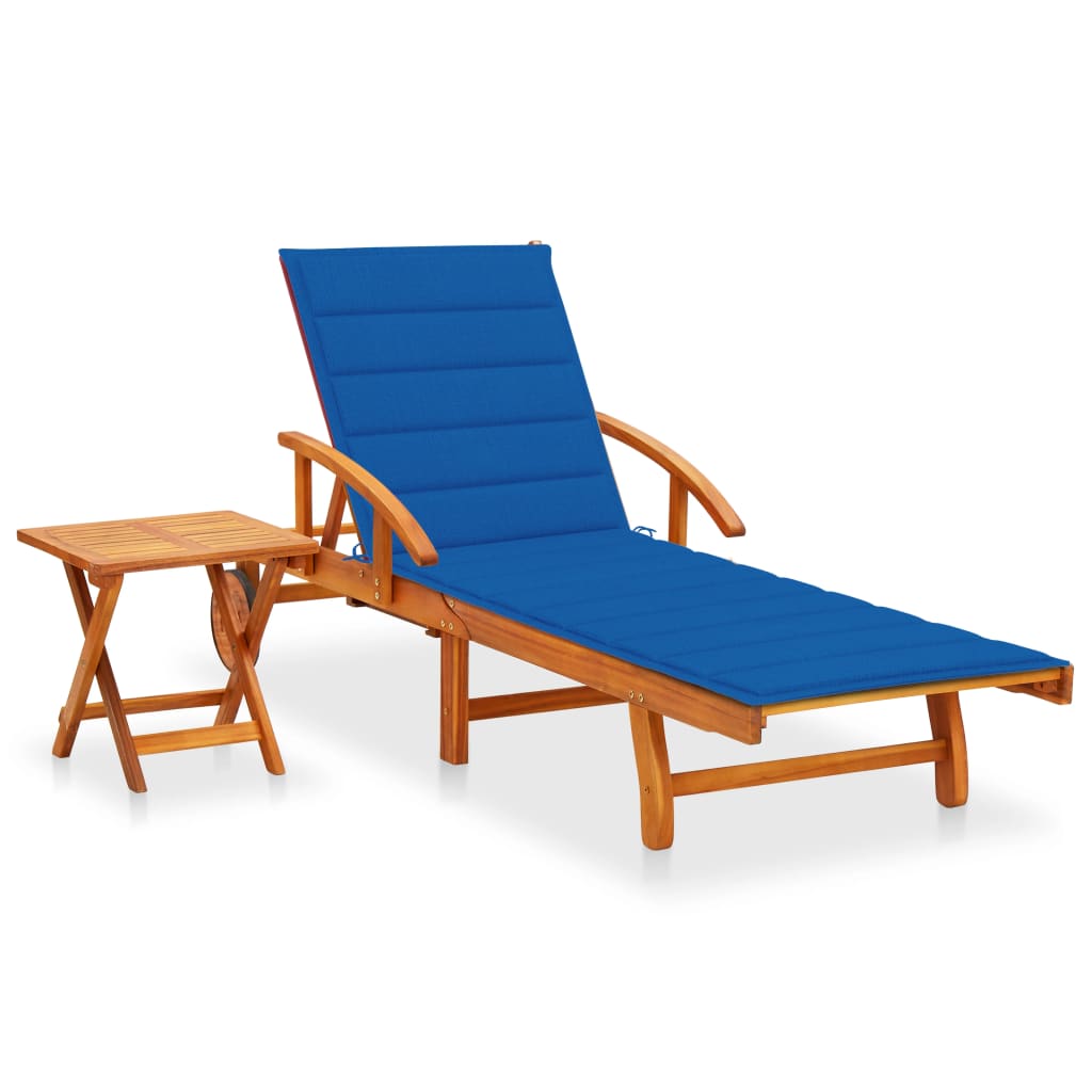 Patio Sun Lounger With Table And Cushion Solid Wood Acacia