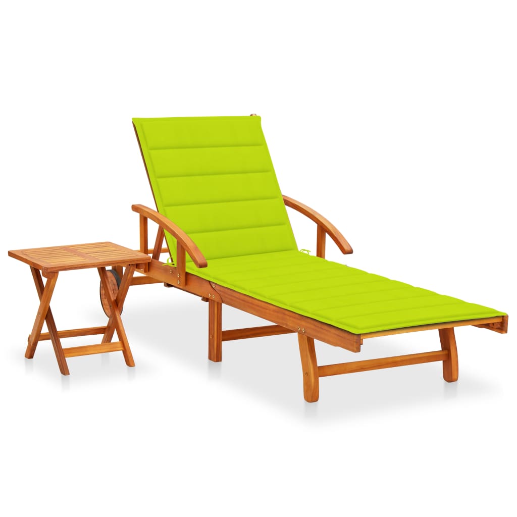 Patio Sun Lounger With Table And Cushion Solid Wood Acacia