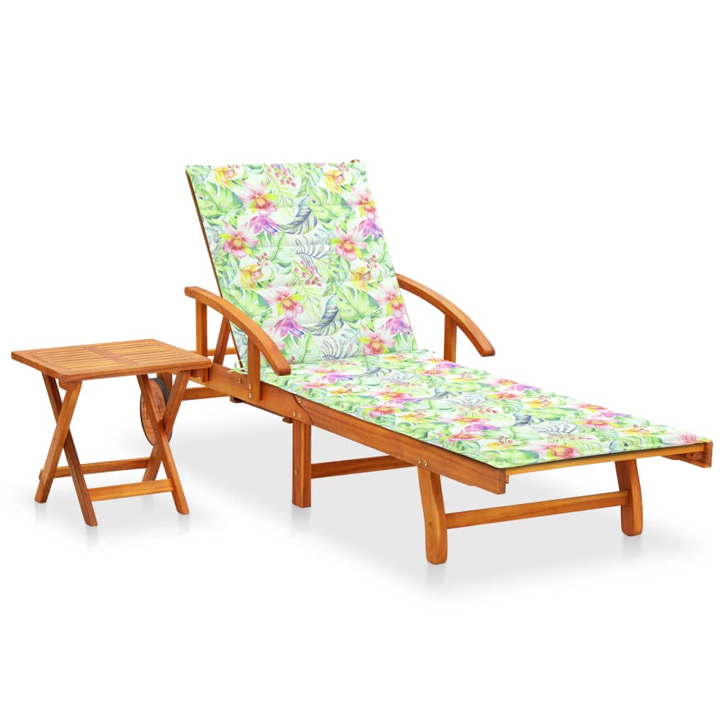 Patio Sun Lounger With Table And Cushion Solid Wood Acacia