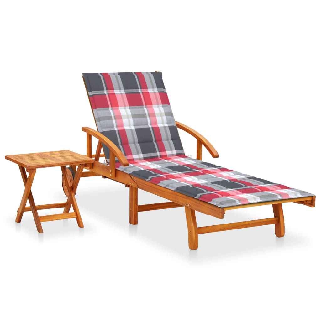 Patio Sun Lounger With Table And Cushion Solid Wood Acacia