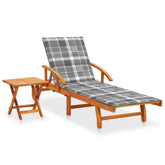 Patio Sun Lounger With Table And Cushion Solid Wood Acacia