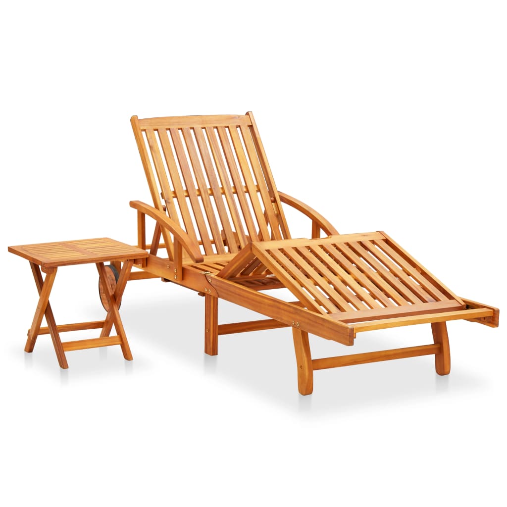 Patio Sun Lounger With Table And Cushion Solid Wood Acacia