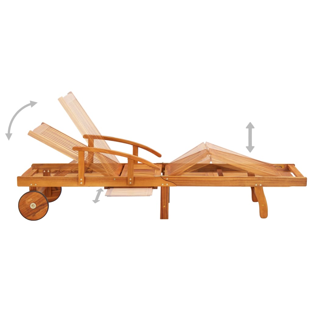 Patio Sun Lounger With Table And Cushion Solid Wood Acacia