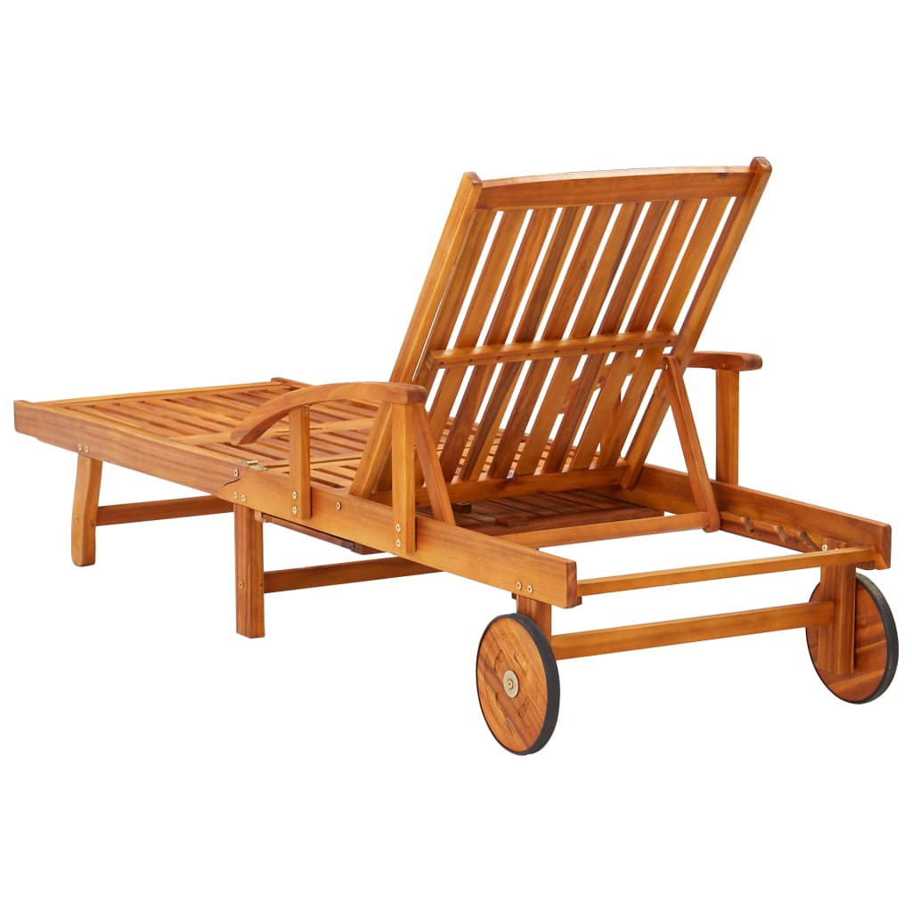 Patio Sun Lounger With Table And Cushion Solid Wood Acacia