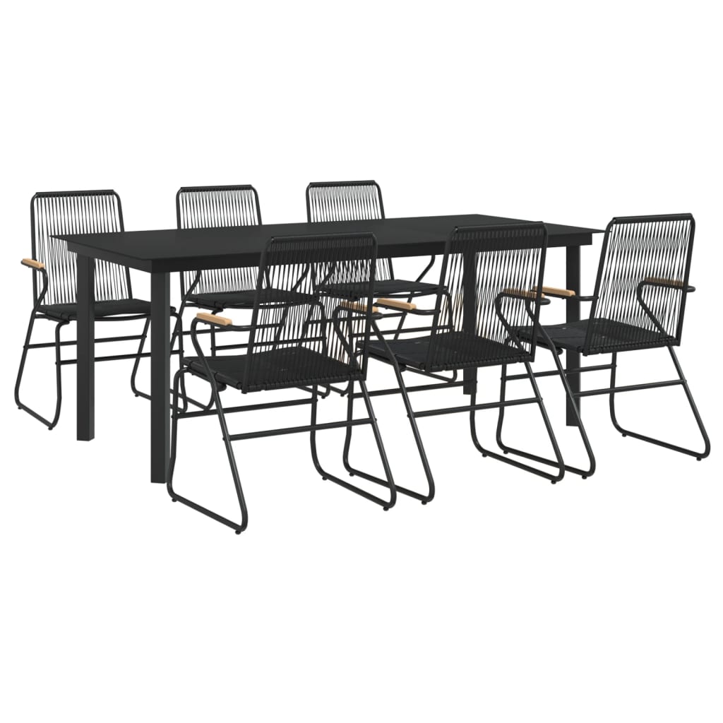 7 Piece Patio Dining Set Black Pvc Rattan