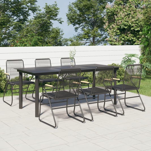 7 Piece Patio Dining Set Black Pvc Rattan