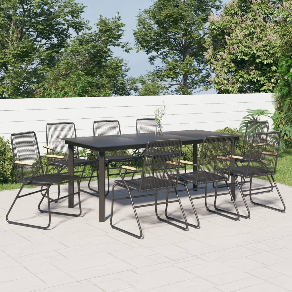 7 Piece Patio Dining Set Black Pvc Rattan