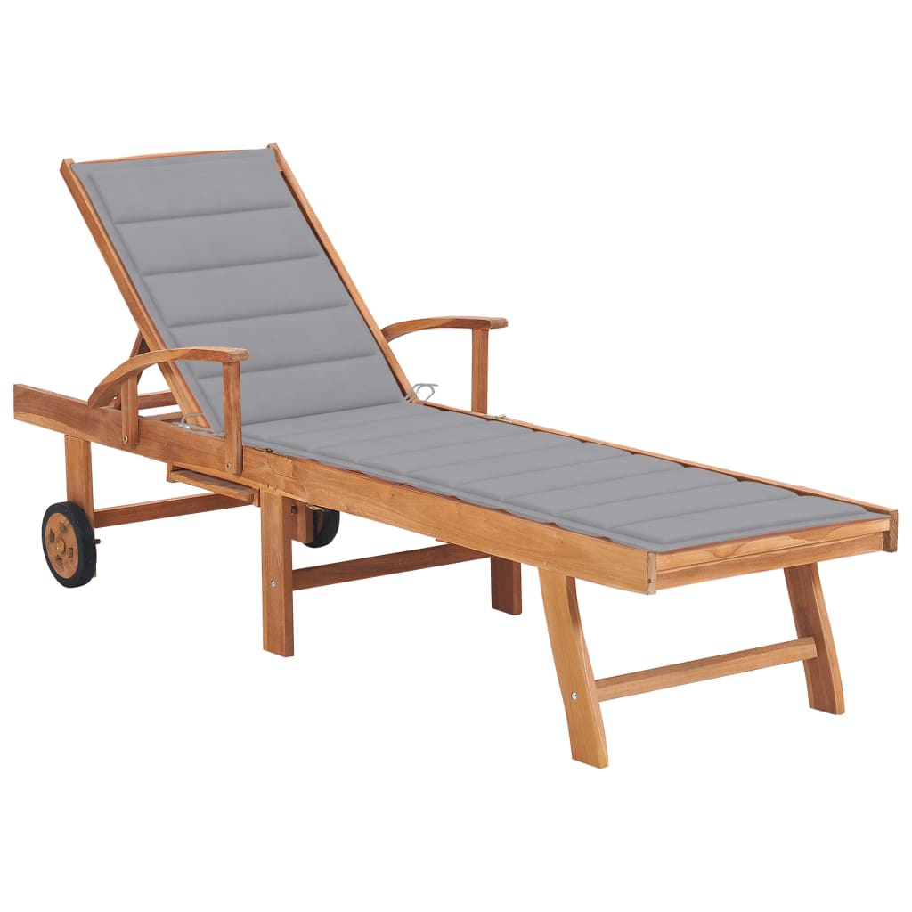 Sun Lounger With Cushion Solid Teak Wood