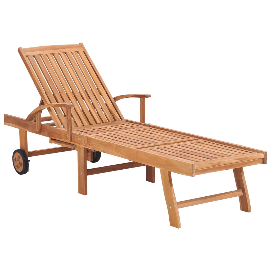 Sun Lounger With Cushion Solid Teak Wood