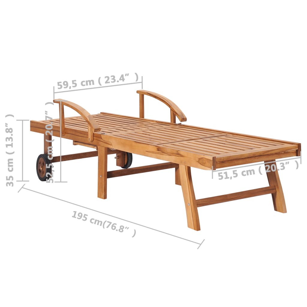 Sun Lounger With Cushion Solid Teak Wood