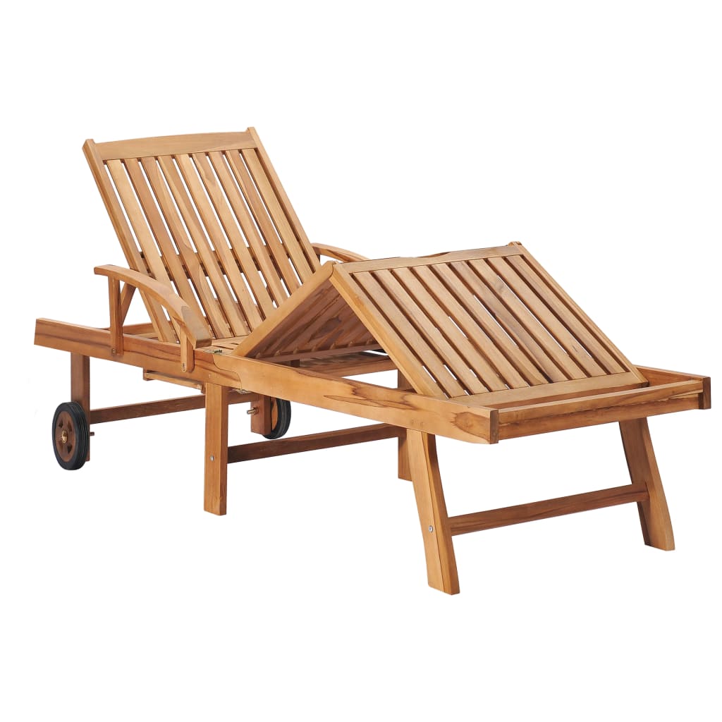 Sun Lounger With Cushion Solid Teak Wood