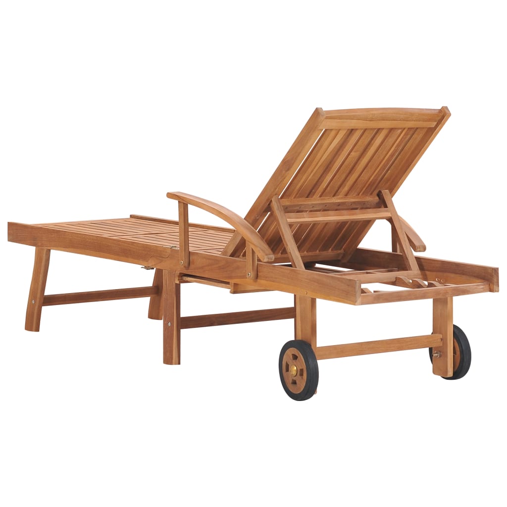 Sun Lounger With Cushion Solid Teak Wood