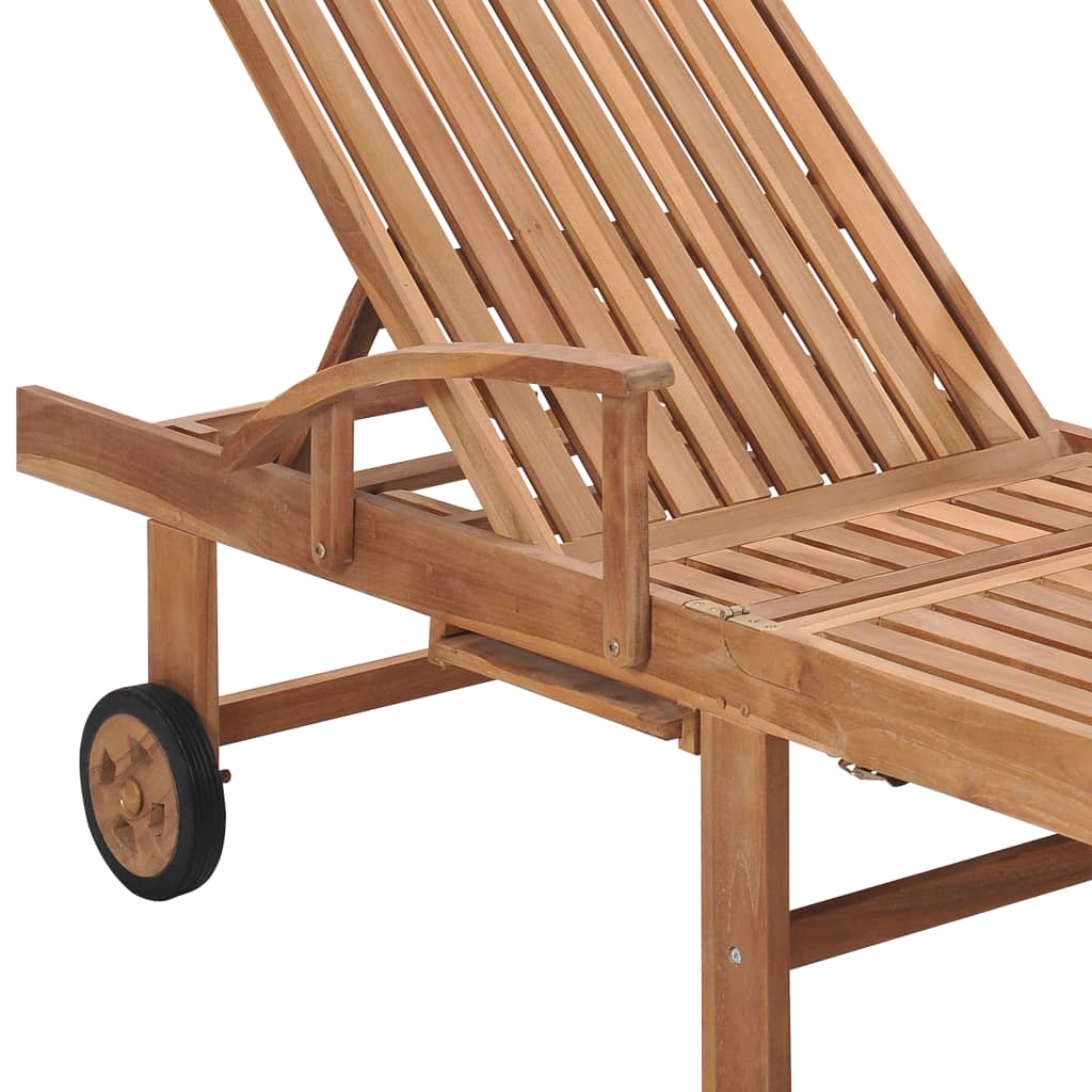 Sun Lounger With Cushion Solid Teak Wood