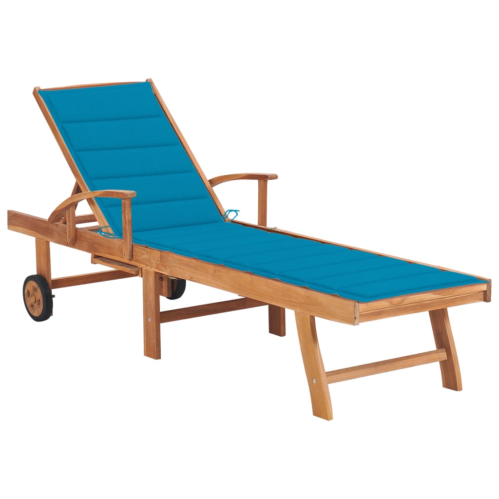 Sun Lounger With Cushion Solid Teak Wood