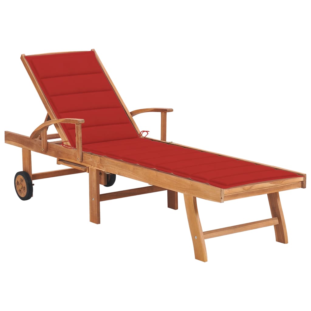 Sun Lounger With Cushion Solid Teak Wood