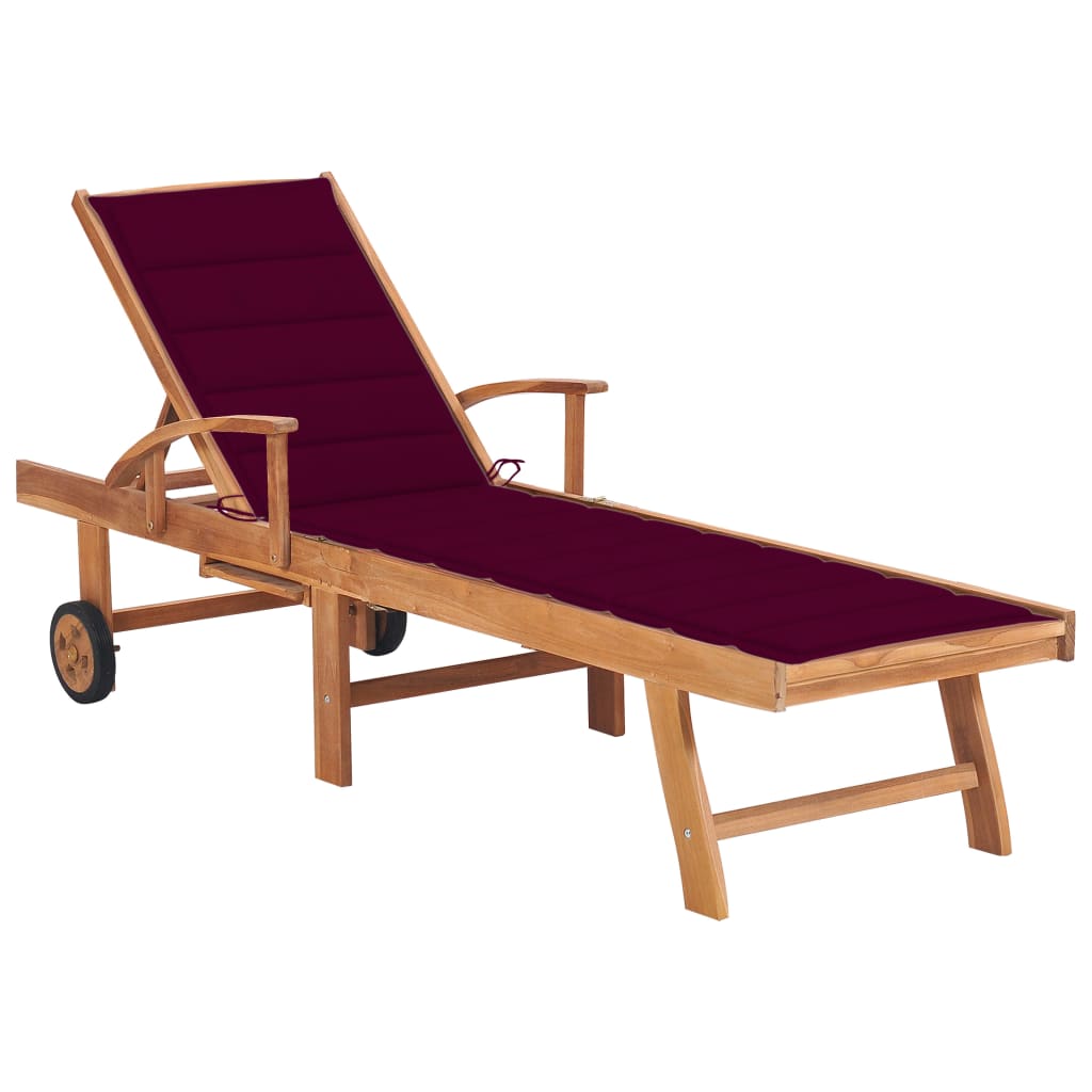 Sun Lounger With Cushion Solid Teak Wood