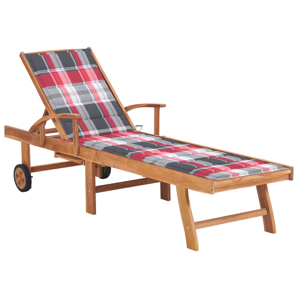 Sun Lounger With Cushion Solid Teak Wood