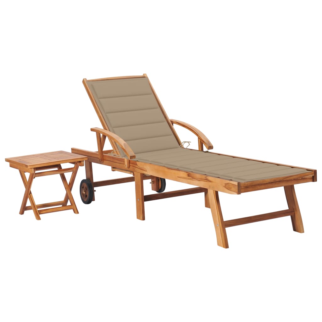 Sun Lounger With Cushion Solid Teak Wood