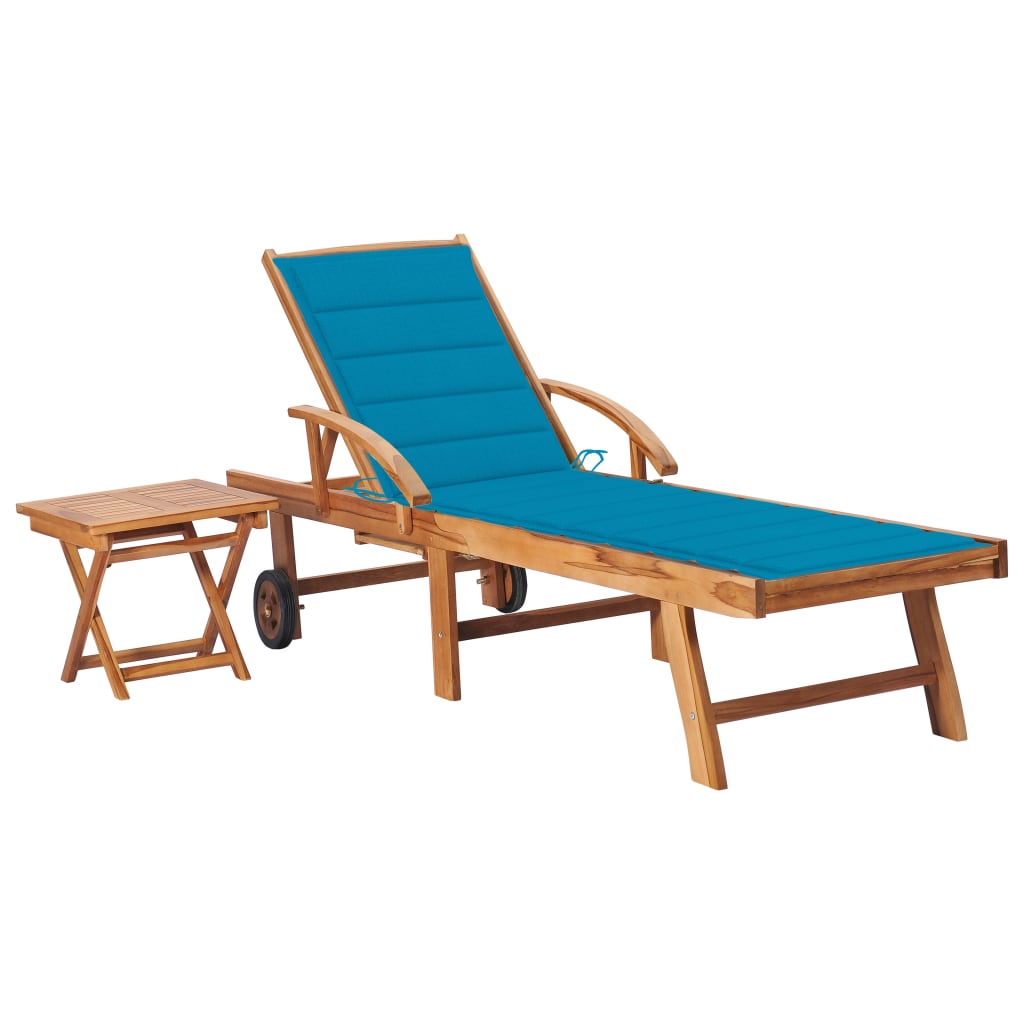 Sun Lounger With Cushion Solid Teak Wood