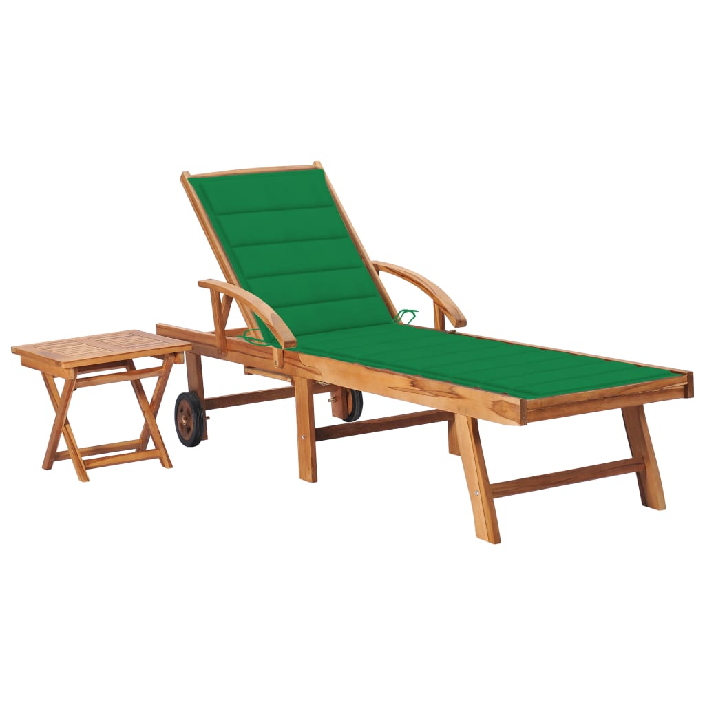 Sun Lounger With Cushion Solid Teak Wood