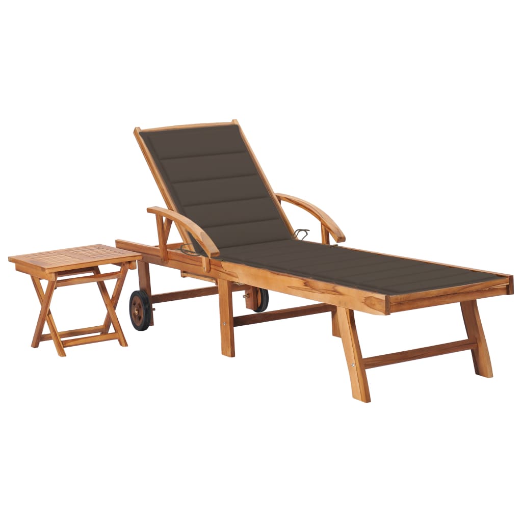 Sun Lounger With Cushion Solid Teak Wood