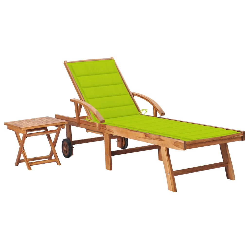 Sun Lounger With Cushion Solid Teak Wood