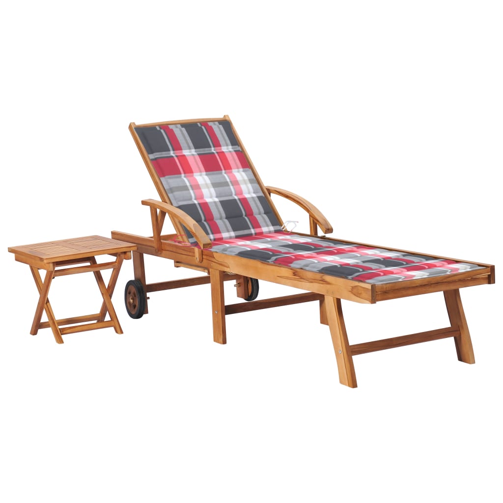 Sun Lounger With Cushion Solid Teak Wood