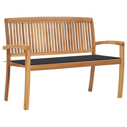 Stacking Patio Bench With Cushion 50.6&quot; Solid Teak Wood