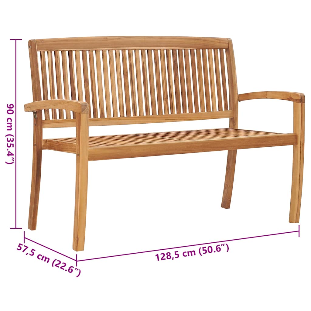 Stacking Patio Bench With Cushion 50.6&quot; Solid Teak Wood