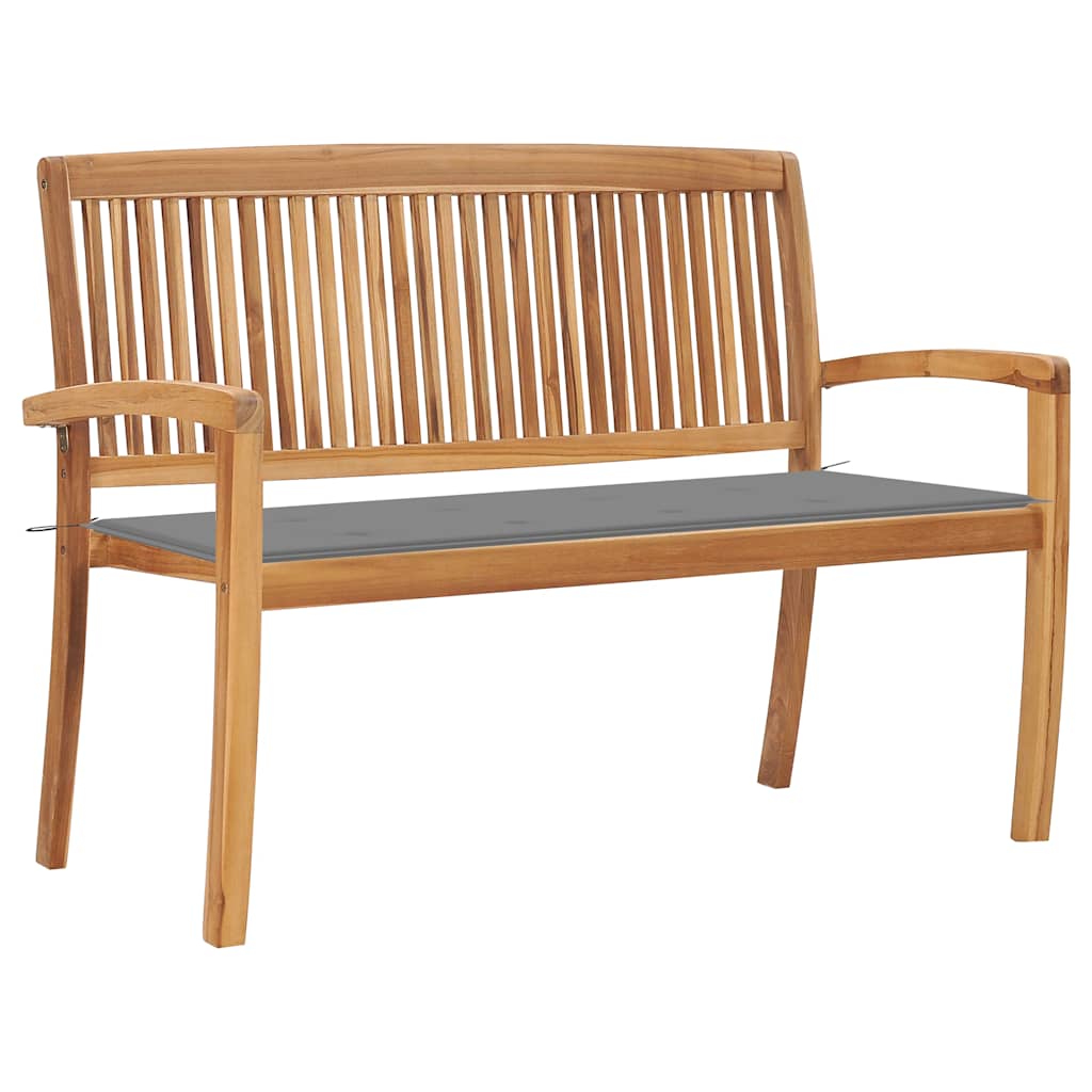 Stacking Patio Bench With Cushion 50.6&quot; Solid Teak Wood