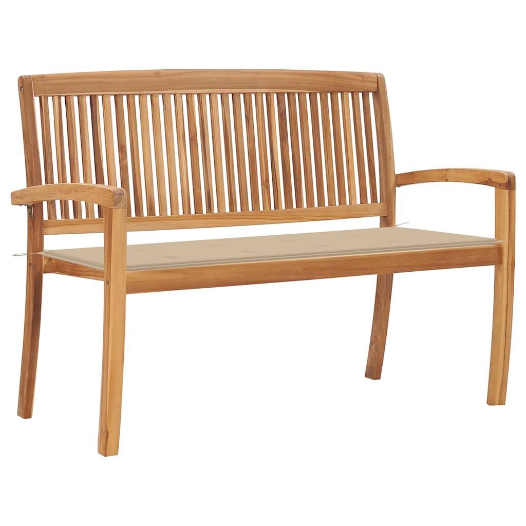 Stacking Patio Bench With Cushion 50.6&quot; Solid Teak Wood