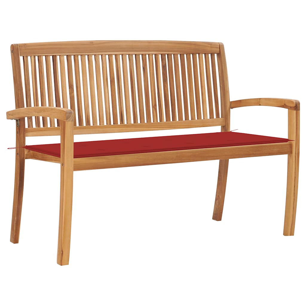 Stacking Patio Bench With Cushion 50.6&quot; Solid Teak Wood