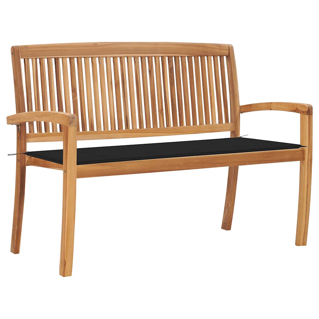 Stacking Patio Bench With Cushion 50.6&quot; Solid Teak Wood