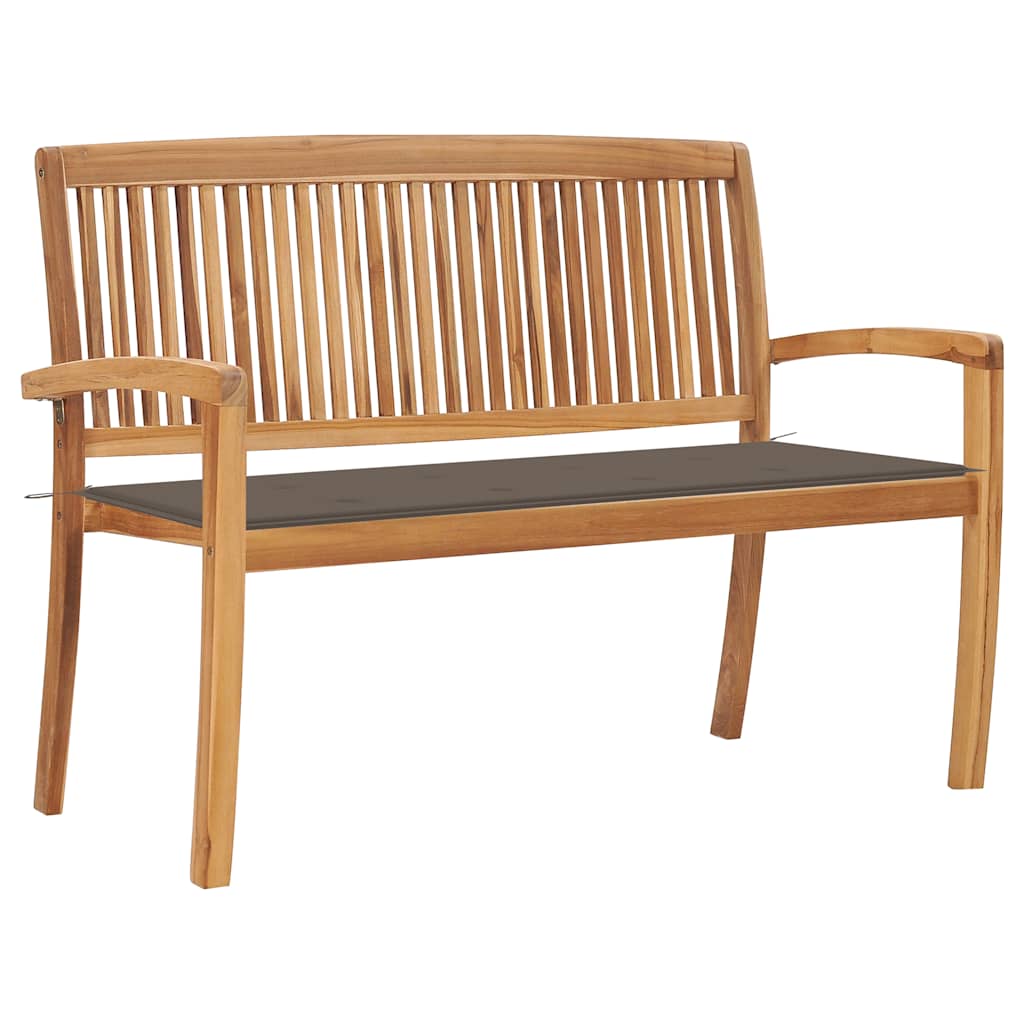 Stacking Patio Bench With Cushion 50.6&quot; Solid Teak Wood