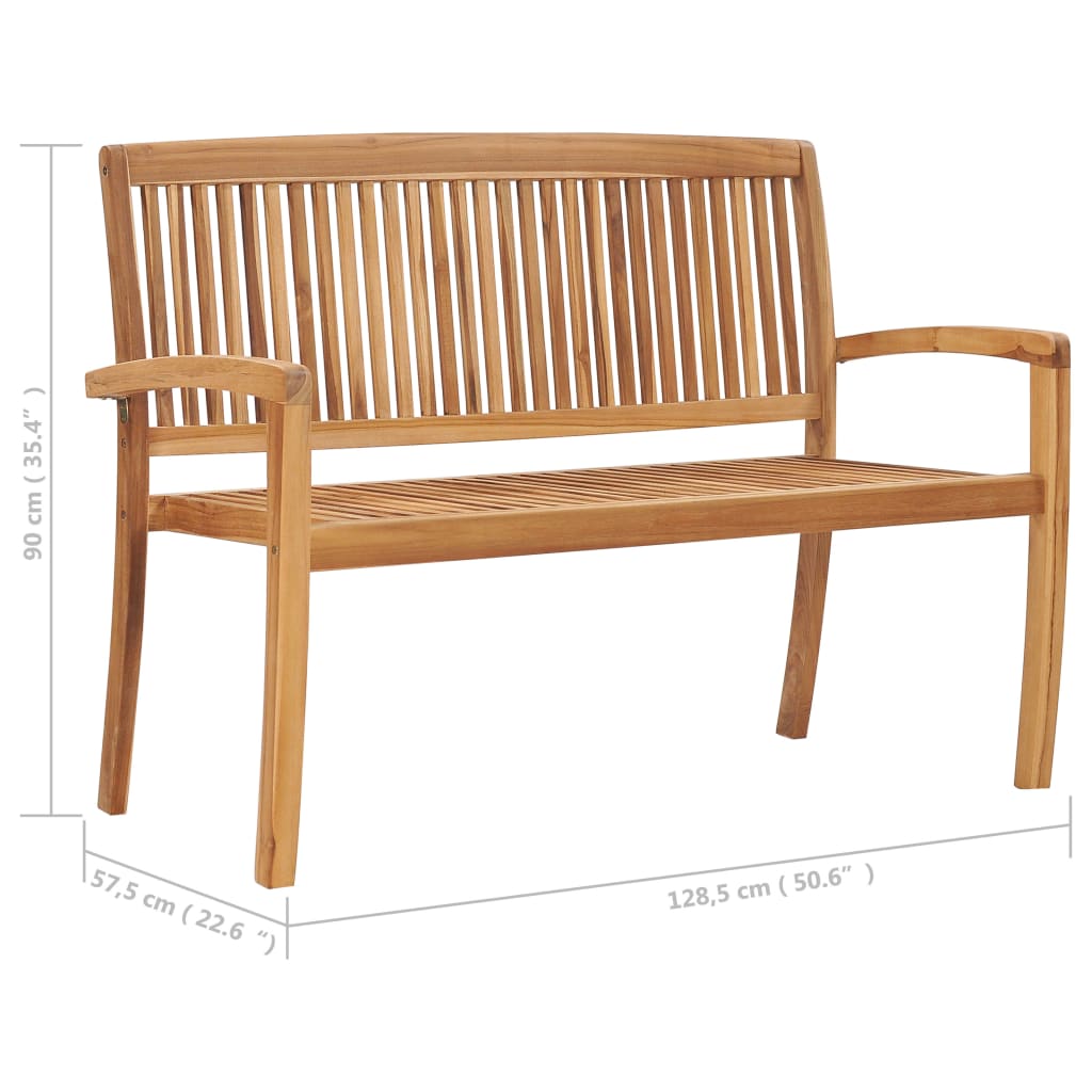 Stacking Patio Bench With Cushion 50.6&quot; Solid Teak Wood