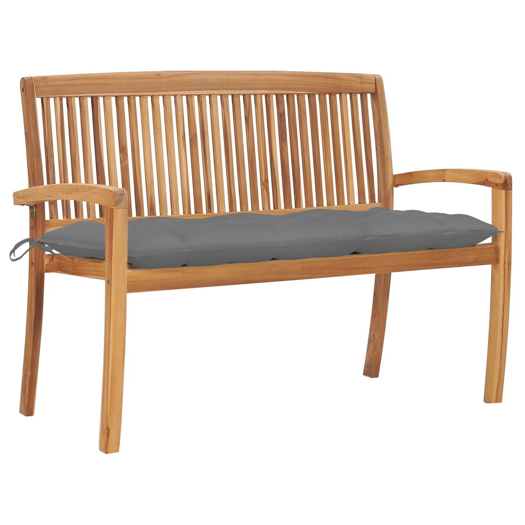 Stacking Patio Bench With Cushion 50.6&quot; Solid Teak Wood