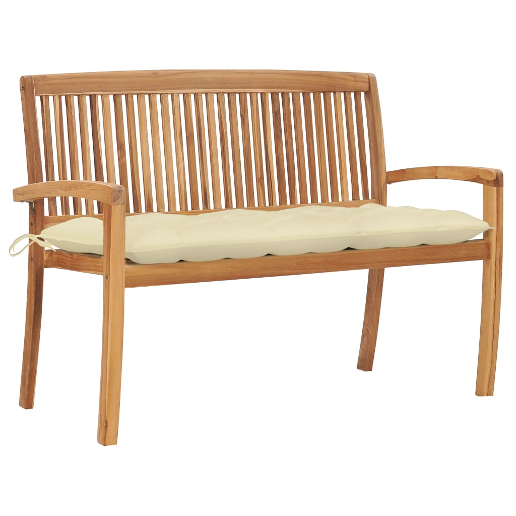 Stacking Patio Bench With Cushion 50.6&quot; Solid Teak Wood